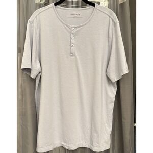 UNTUCKit Mens Short Sleeve Henley Shirt Light Blue Cotton Tencel Blend Large L
